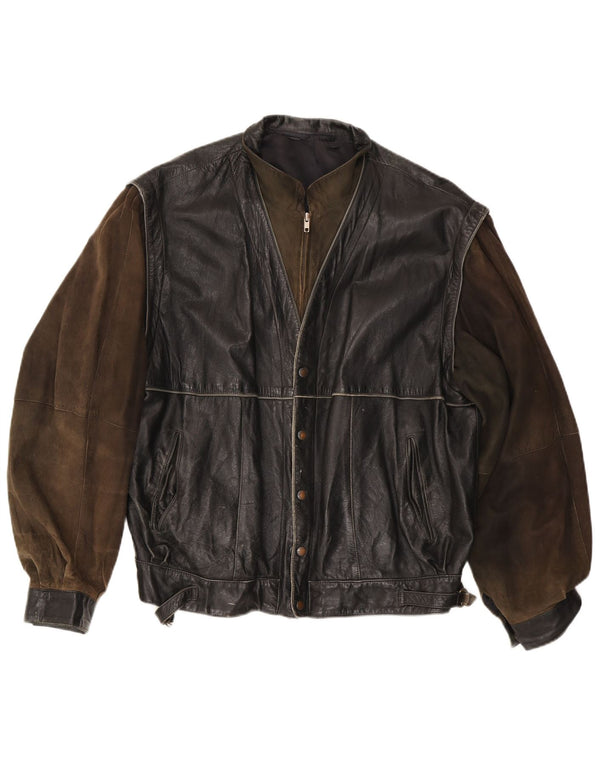 Vintage Herren Lederjacke IT 56 3XL Schwarzes Colourblock-Leder