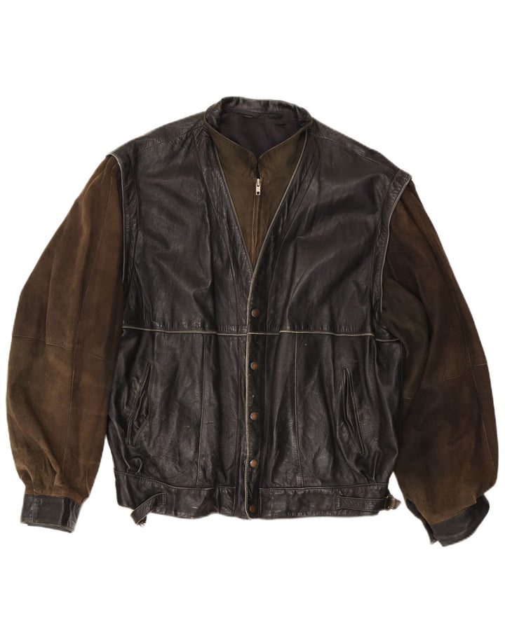 Vintage Herren Lederjacke IT 56 3XL Schwarzes Colourblock-Leder