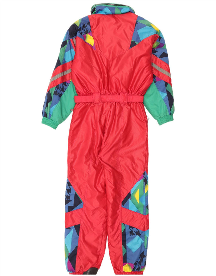 Fila Damen-Skioverall mit Kapuze, IT 46, großes rotes geometrisches Polyamid