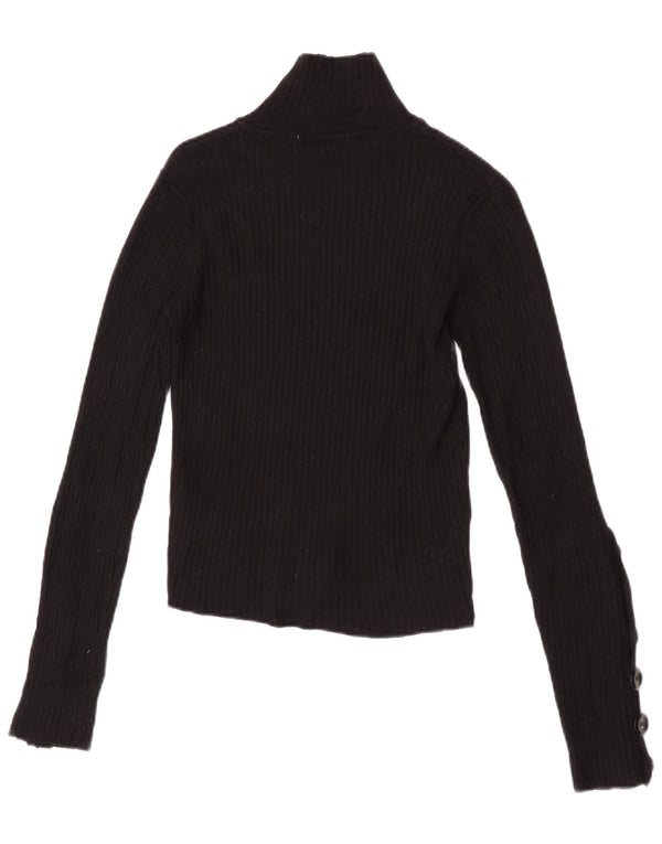 Zara Damen Strick-Crop-Top Langarm UK 14 Große schwarze Viskose