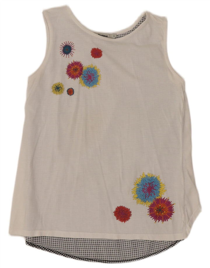 DESIGUAL Damen ärmelloses Blusenoberteil UK 10 Small White Floral