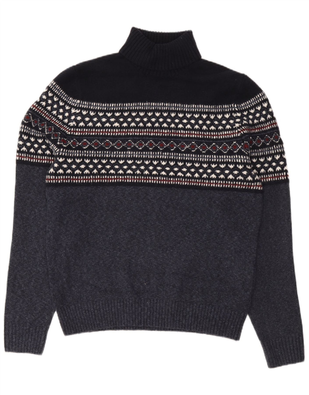 Marks & Spencer Rollkragenpullover für Herren, groß, Marineblau, Fair Isle-Muster