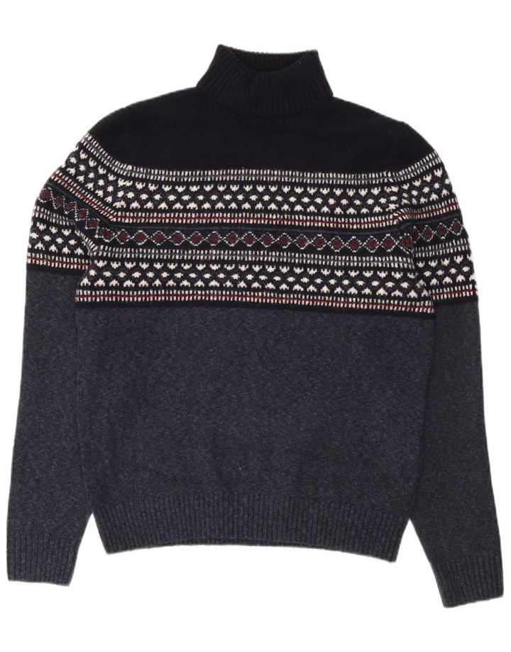 Marks & Spencer Rollkragenpullover für Herren, groß, Marineblau, Fair Isle-Muster
