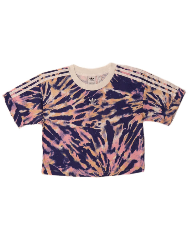 Adidas Damen Crop Graphic T-Shirt Top UK 12 Medium Mehrfarbig Tie Dye