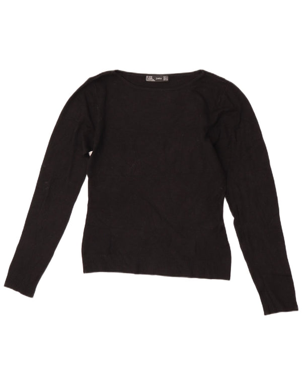 Zara Damen Crop-Pullover mit U-Boot-Ausschnitt, Gr. 12, Mittelschwarz, Viskose