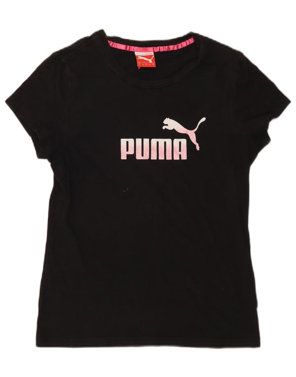 Puma Damen Grafik T-Shirt Top UK 10 Small Schwarz