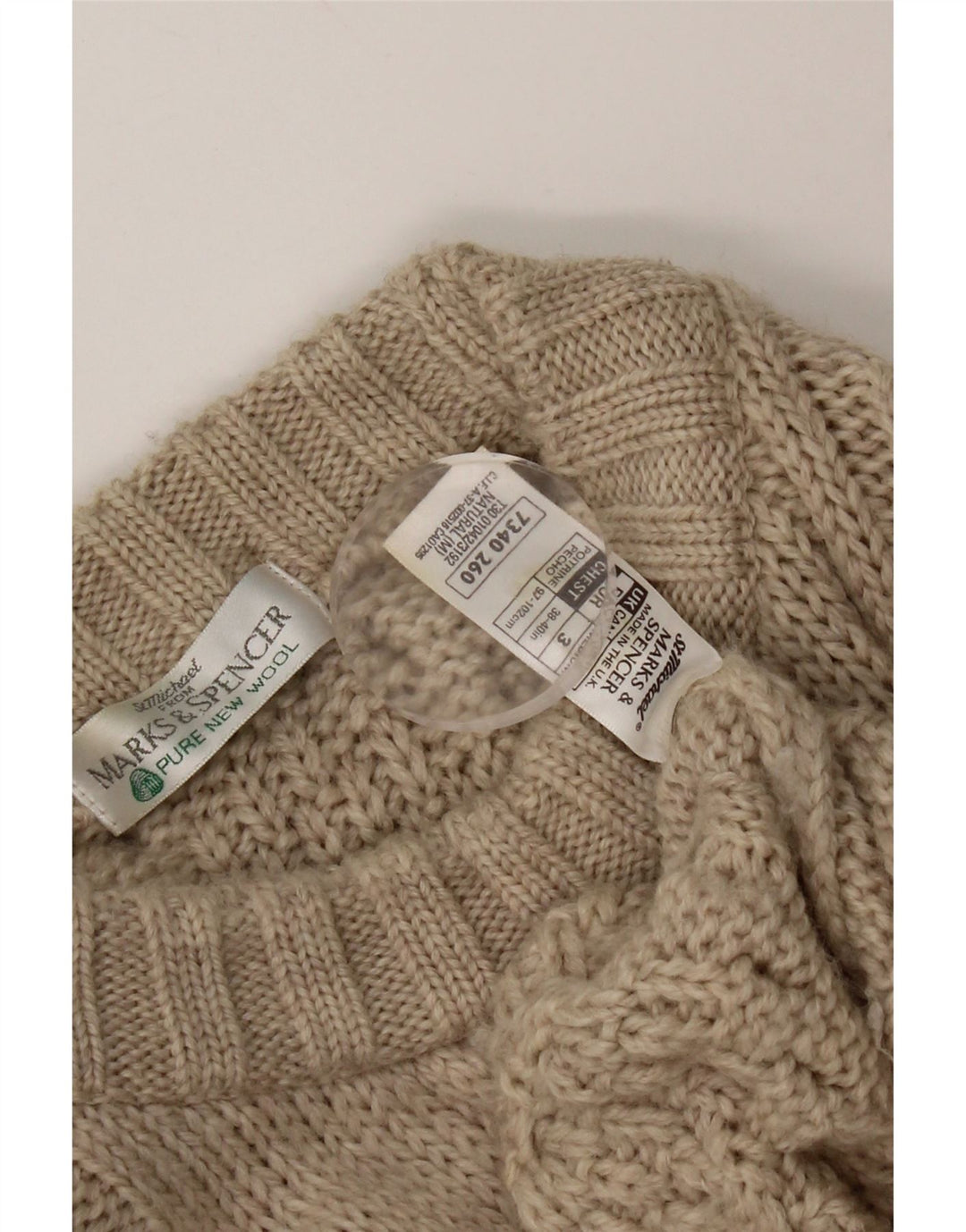 Marks & Spencer Herren-Pullover mit Rundhalsausschnitt, Mittelbeige, Schurwolle