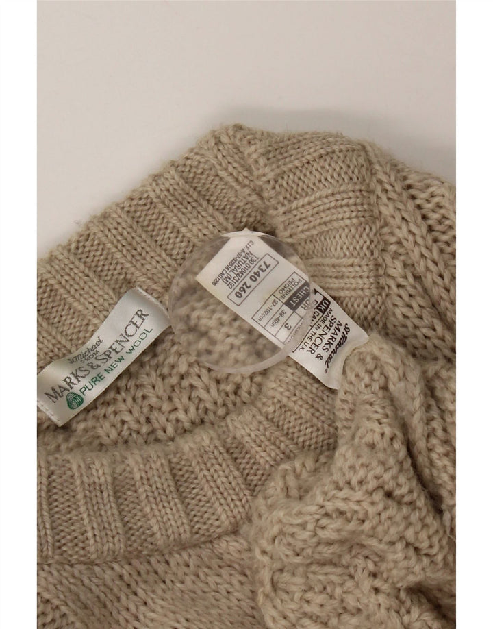 Marks & Spencer Herren-Pullover mit Rundhalsausschnitt, Mittelbeige, Schurwolle
