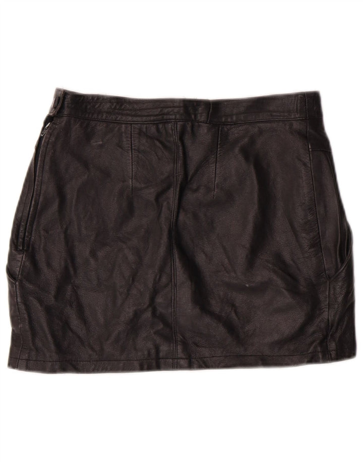 EMBASSY Damen Lederrock mit hoher Taille IT 46 Large W26 Schwarzes Leder