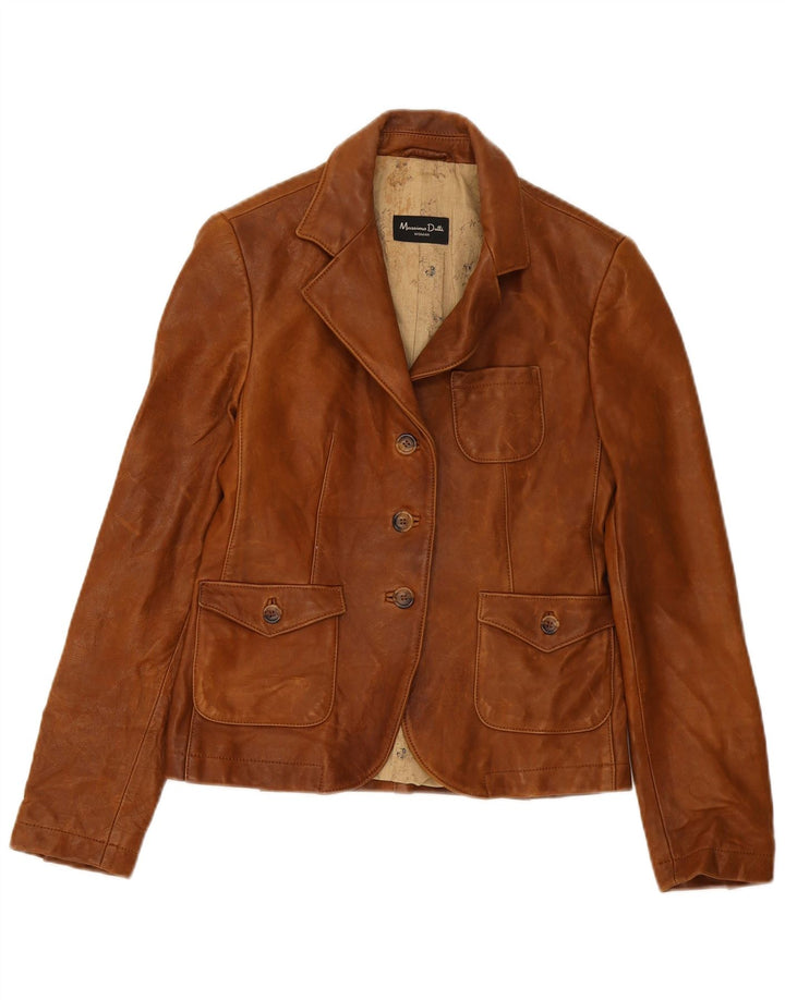 Massimo Dutti Damen-Blazerjacke aus Leder mit 3 Knöpfen, Gr. 8, Braun