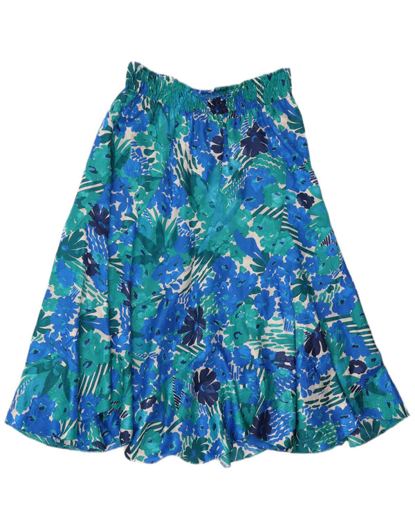 Vintage Damen ausgestellter Rock W32 Großes Blaues Blumenmuster