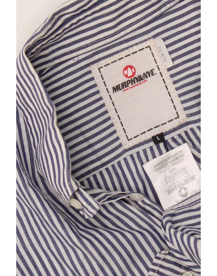 Murphy & Nye Slim-Fit-Hemd für Herren, groß, blaue Nadelstreifen-Baumwolle