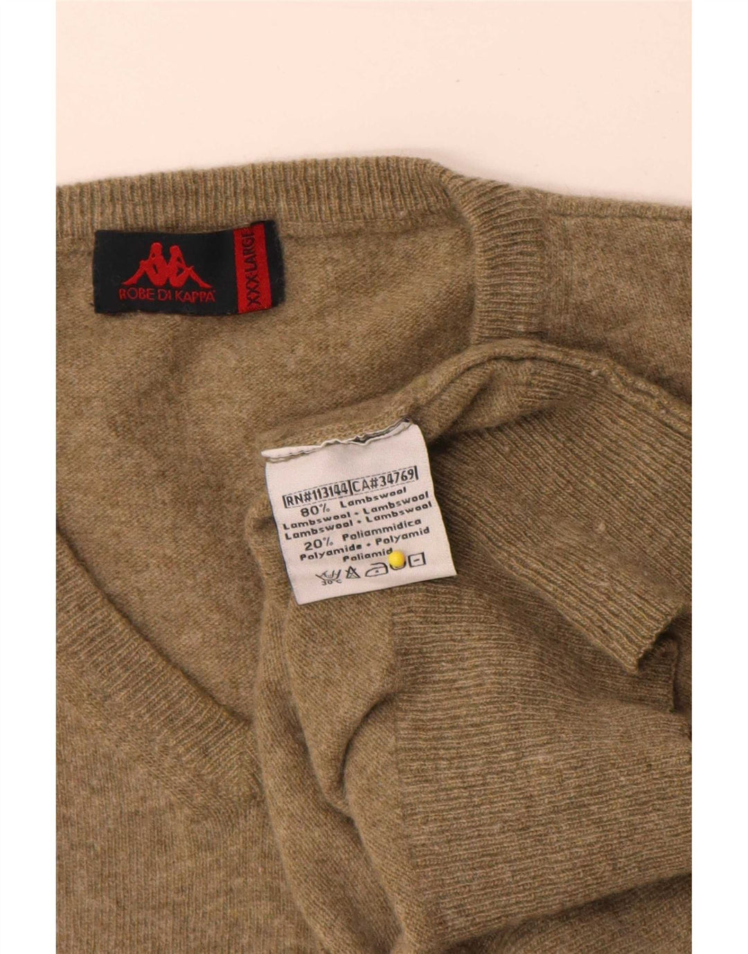 Kappa Herren-Pullover mit V-Ausschnitt, 3XL, Khaki, Lammwolle