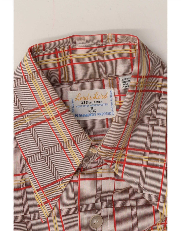 Vintage Herrenhemd Größe 14 1/2 kleine braune Karo-Baumwolle