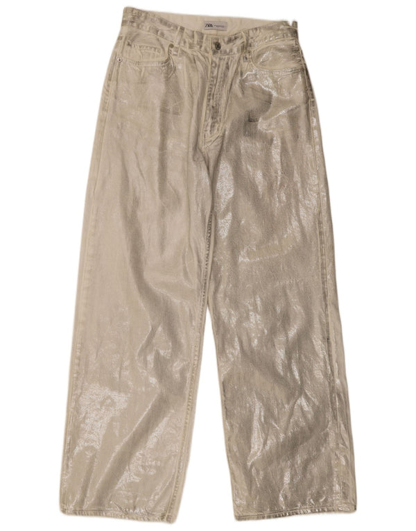 Zara Damen-Jeans mit lockerer Passform und hoher Taille, Größe L, W32, L32, Silber