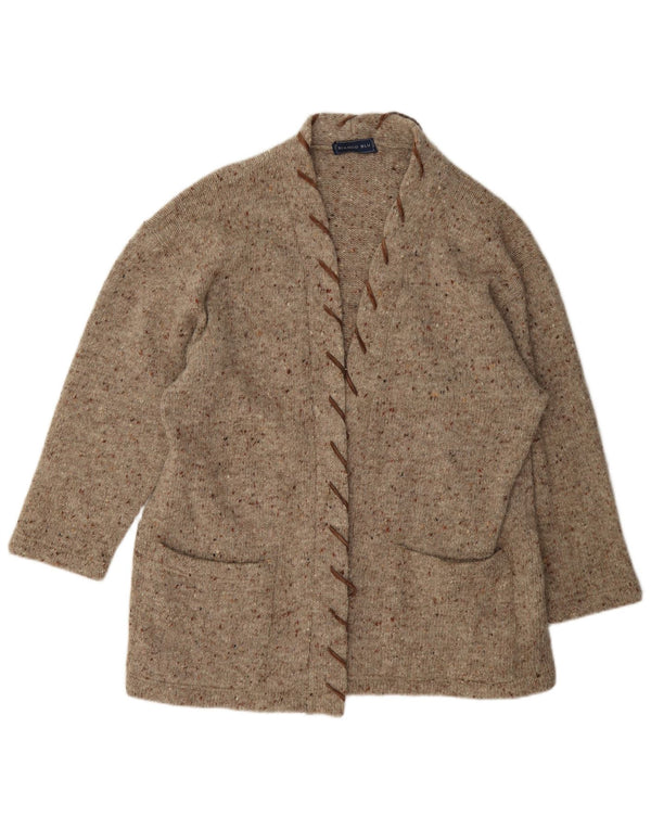Bianco Blu Offener Damen-Cardigan-Pullover UK 14 Mittelbraun gesprenkelte Wolle