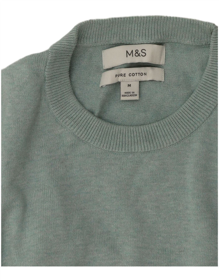 Marks & Spencer Herren-Pullover mit Rundhalsausschnitt, mittelblaue Baumwolle