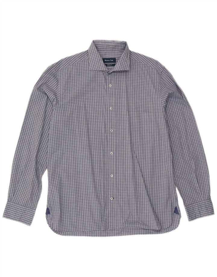 Massimo Dutti Herren-Hemd mit lässiger Passform, XL, blau kariert, Baumwolle