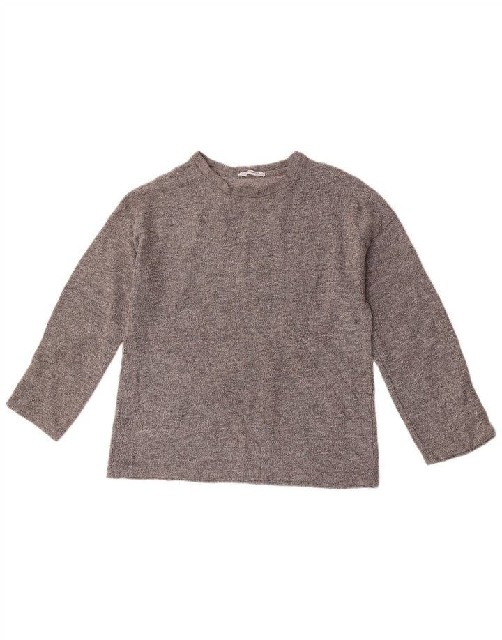 Zara Damen-Oversize-Oberteil mit langen Ärmeln, UK 10, Größe S, grau geflecktes Polyester