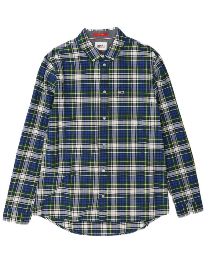 Tommy Hilfiger Herren-Flanellhemd, groß, blau kariert, Baumwolle