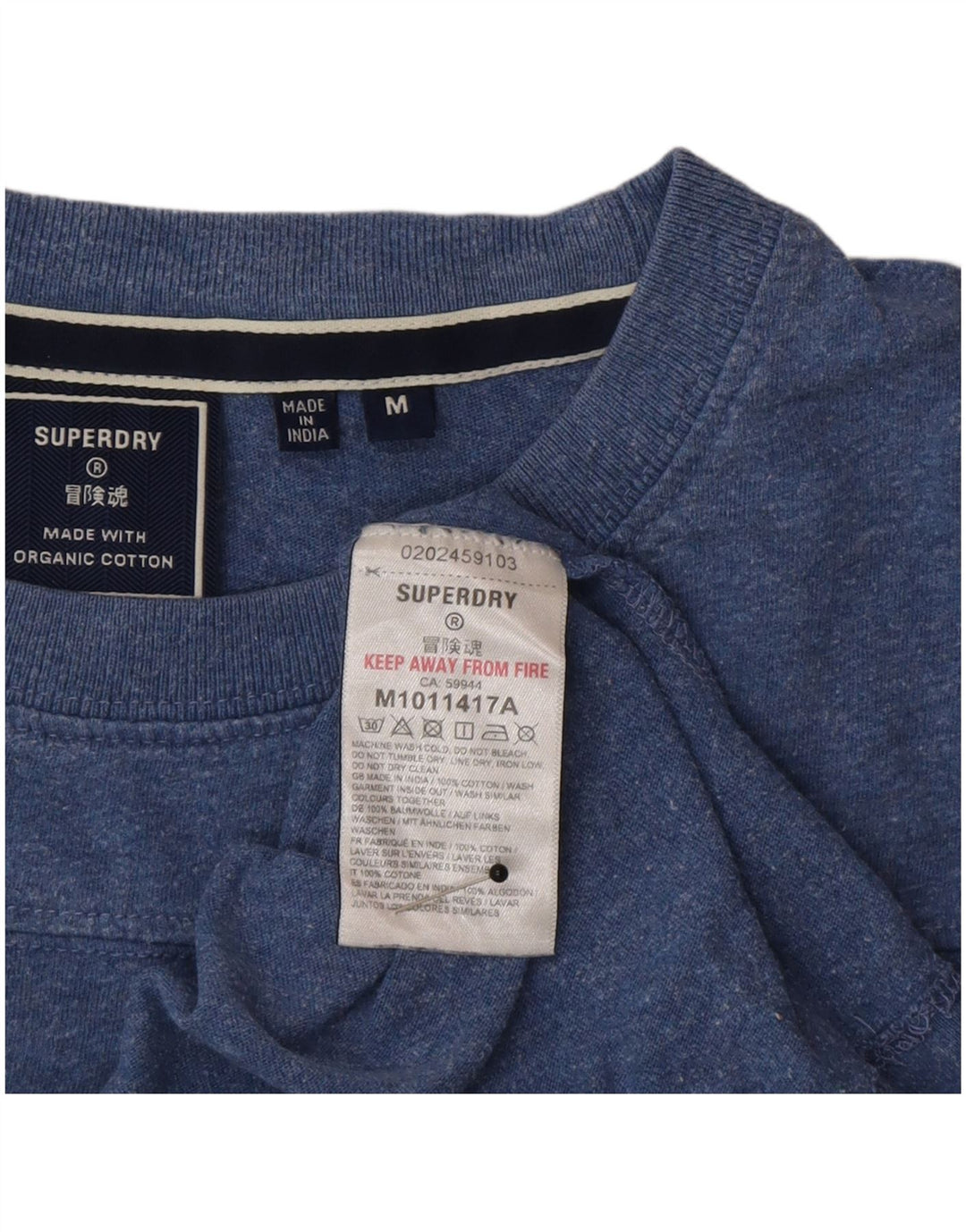 Superdry Herren T-Shirt-Oberteil aus mittelblau gefleckter Baumwolle