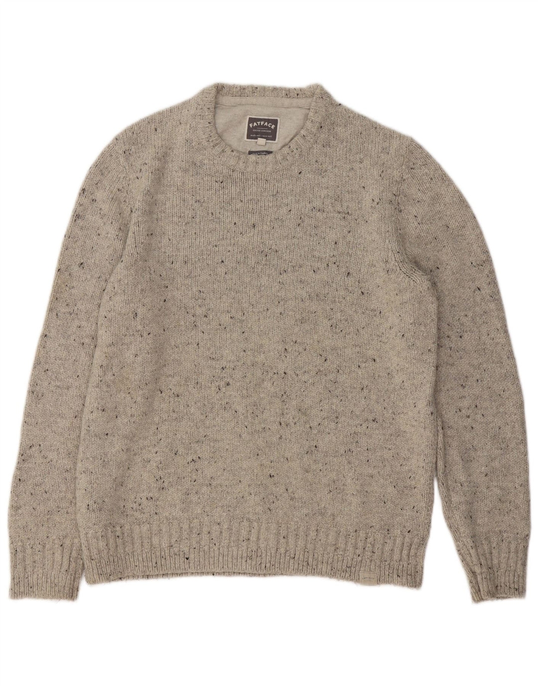 Fat Face Herren-Pullover mit Rundhalsausschnitt, groß, grau gesprenkelte Wolle