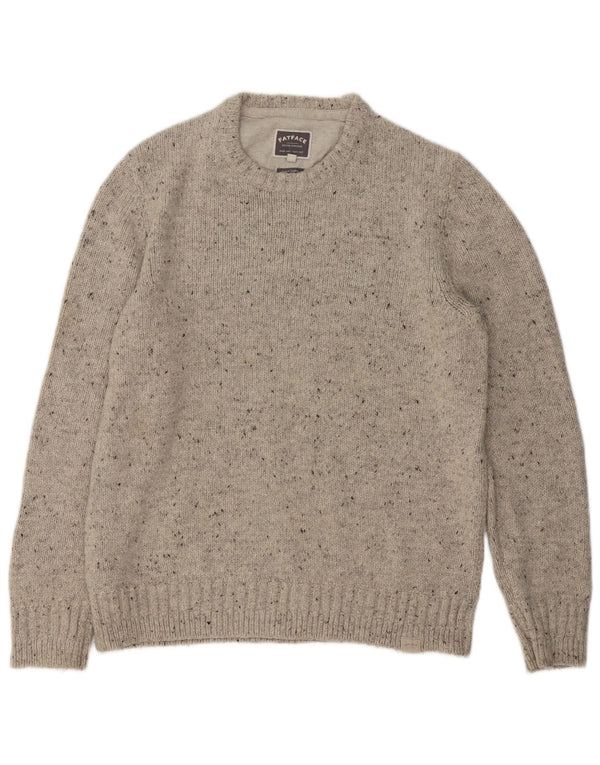 Fat Face Herren-Pullover mit Rundhalsausschnitt, groß, grau gesprenkelte Wolle