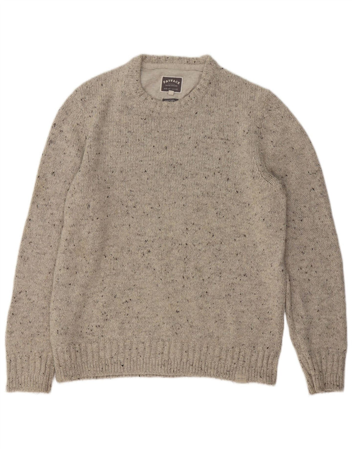 Fat Face Herren-Pullover mit Rundhalsausschnitt, groß, grau gesprenkelte Wolle