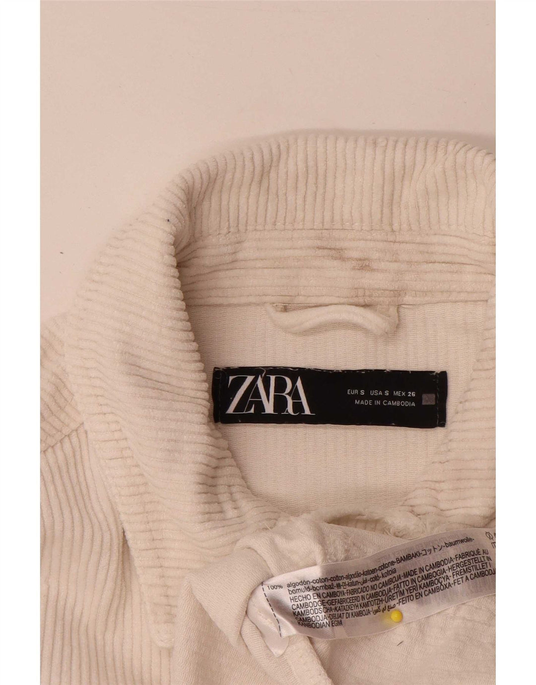 Übergroße Cordjacke von Zara für Damen, UK 10, Größe S, cremefarbene Baumwolle