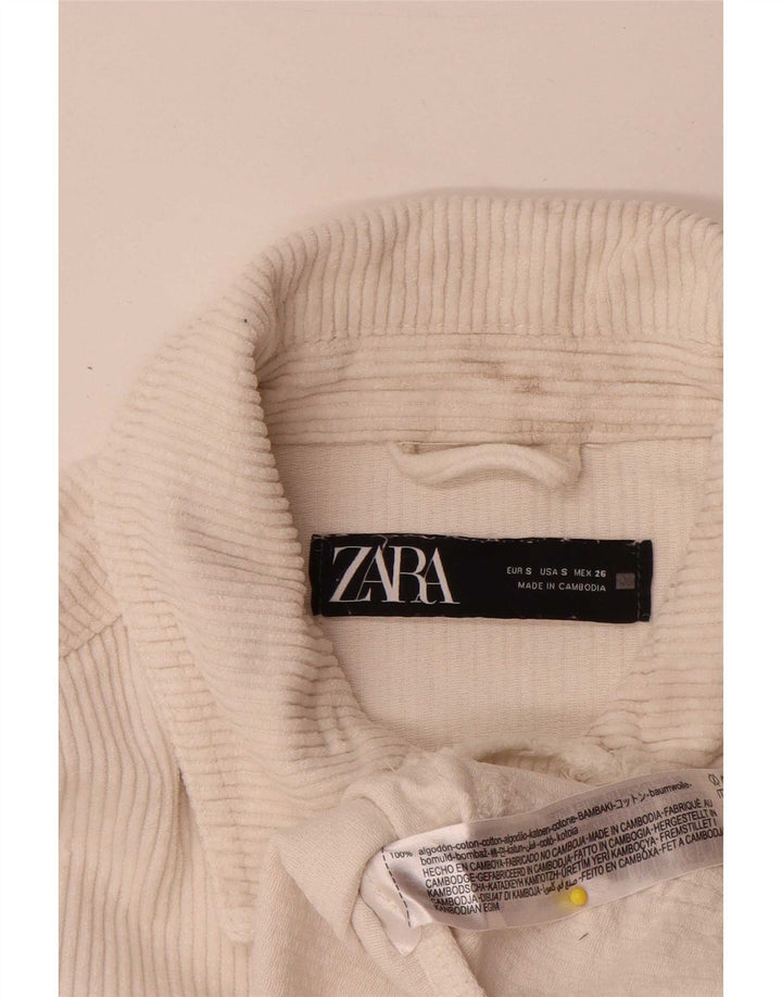Übergroße Cordjacke von Zara für Damen, UK 10, Größe S, cremefarbene Baumwolle