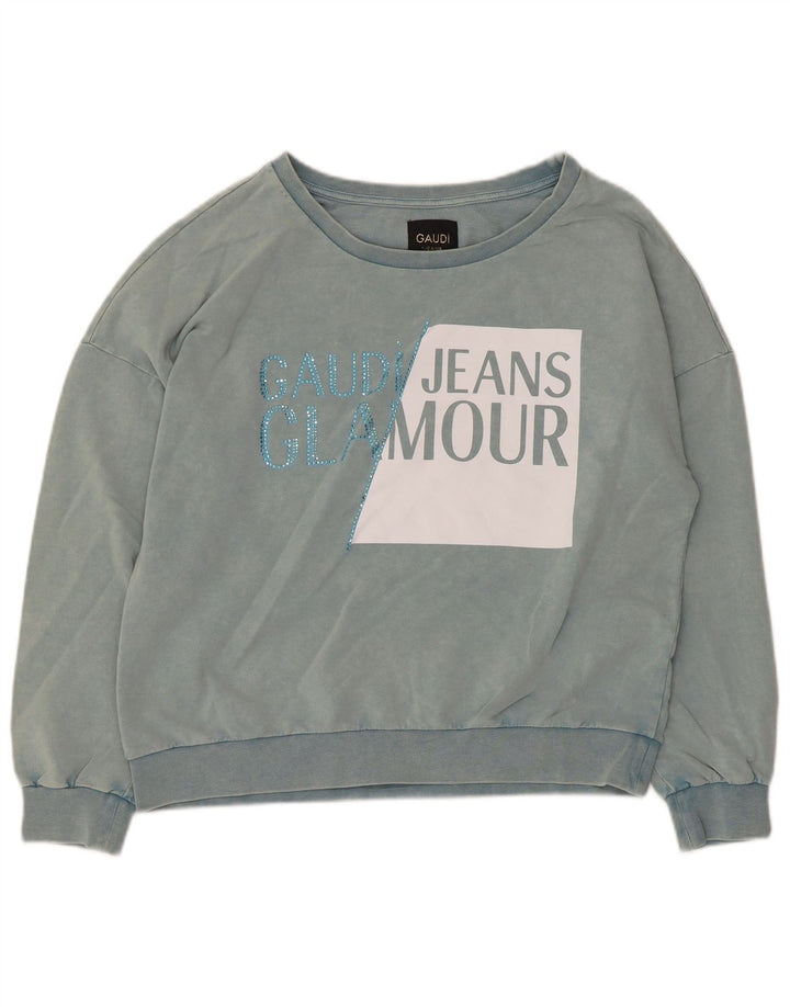 Gaudi Damen Grafik-Sweatshirt-Pullover UK 14 Mittelblaue Baumwolle