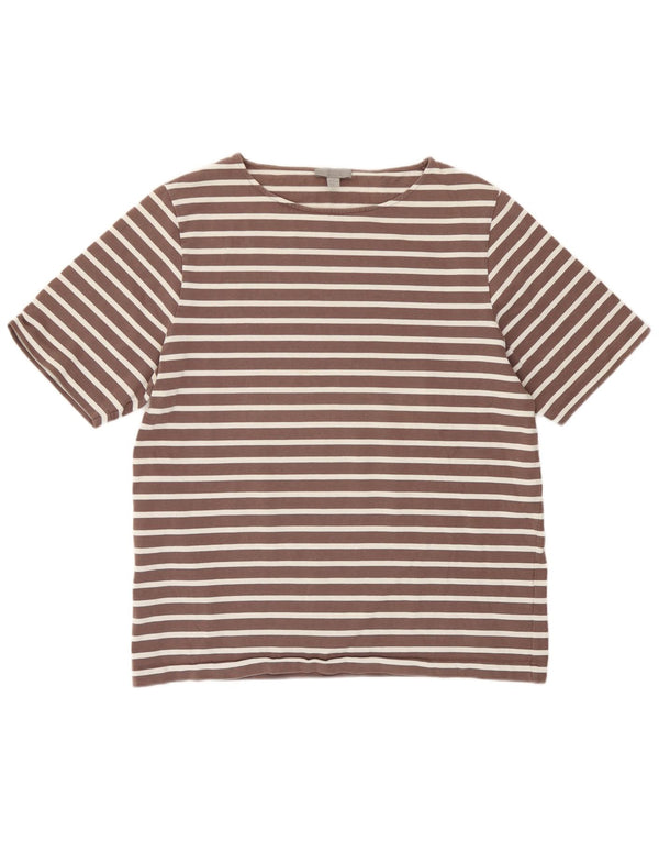 Cos Damen T-Shirt Top UK 14 Mittelbraun gestreift aus Baumwolle