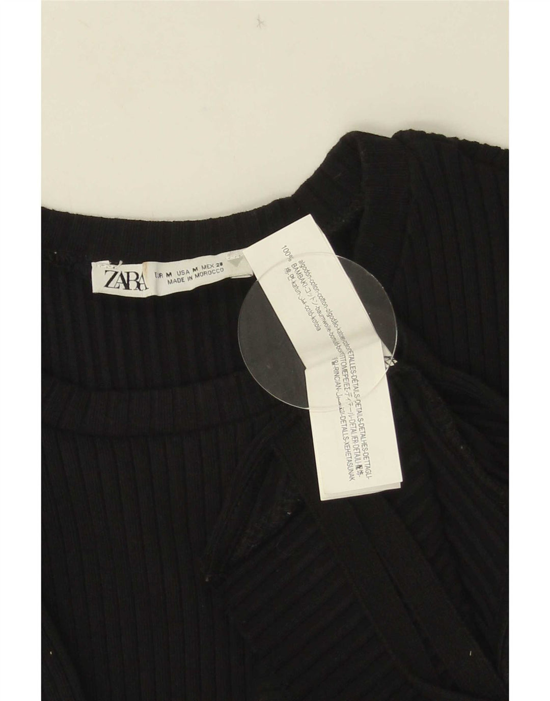 Zara Damen Ärmelloses Crop Top UK 12 Mittelschwarze Baumwolle