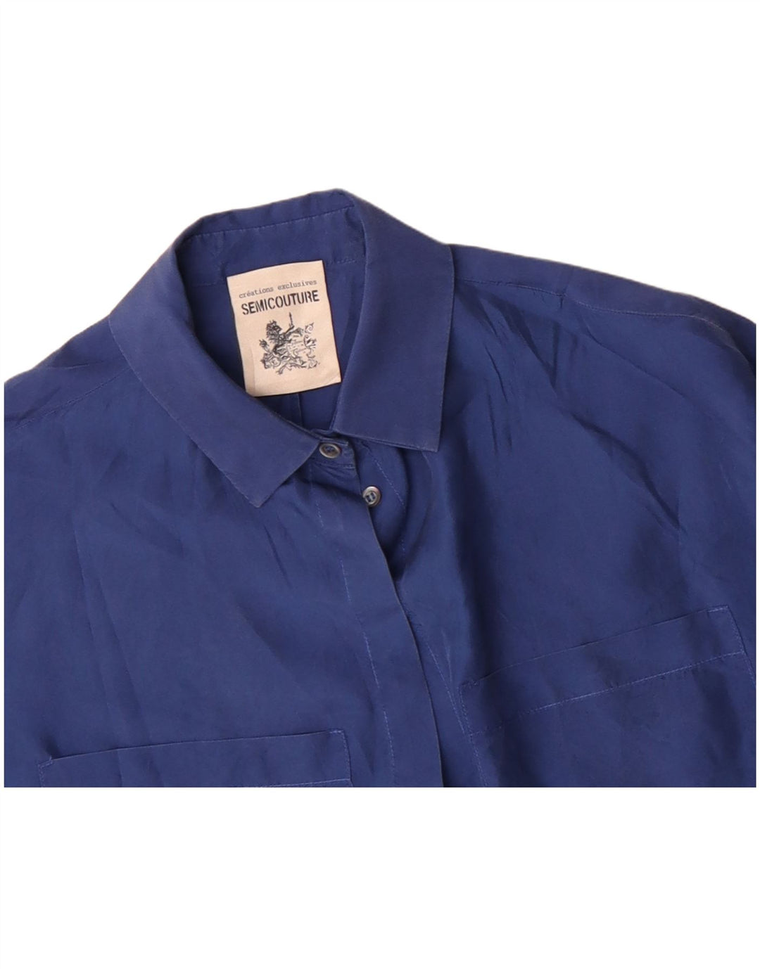 SEMICOUTURE Damen Kurzarm-Hemdbluse UK 18 XL Blaue Seide