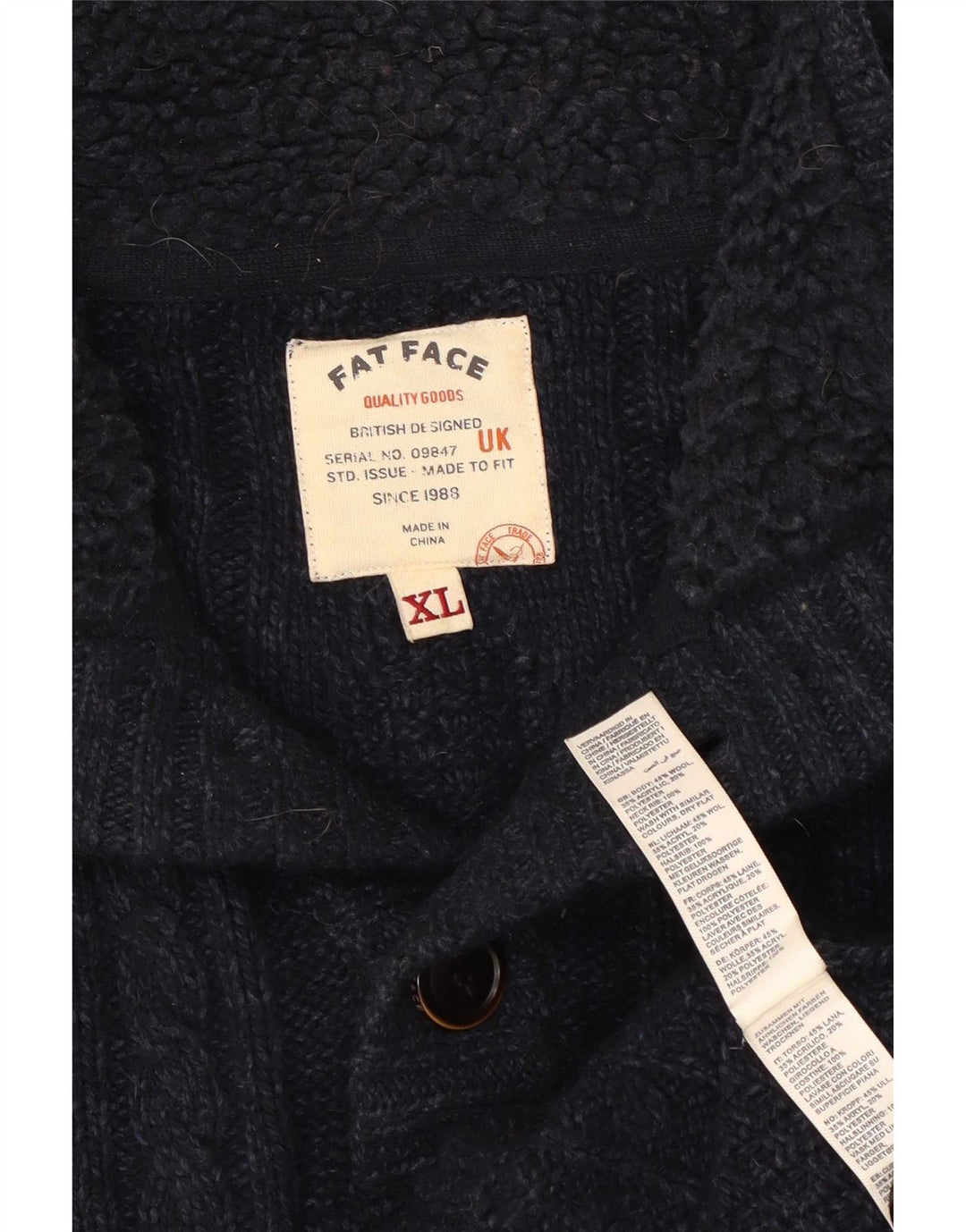 Fat Face Herren-Pullover mit Knopfkragen, XL, marineblaue Wolle