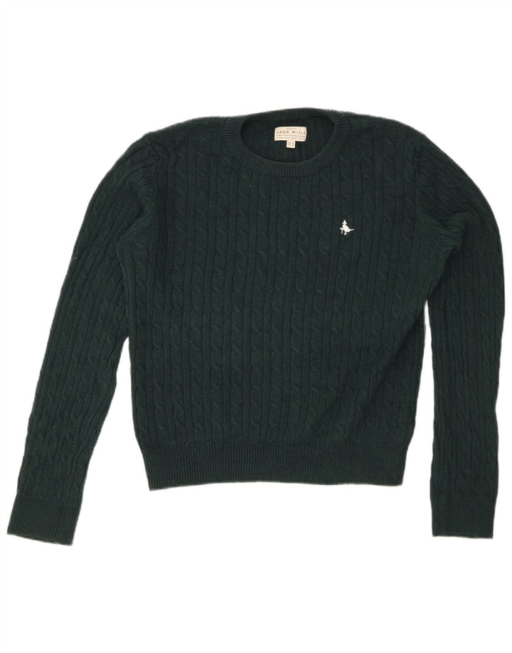 JACK WILLS Damen Crop Crew Neck Pullover Pullover UK 12 Mittelgrüne Wolle