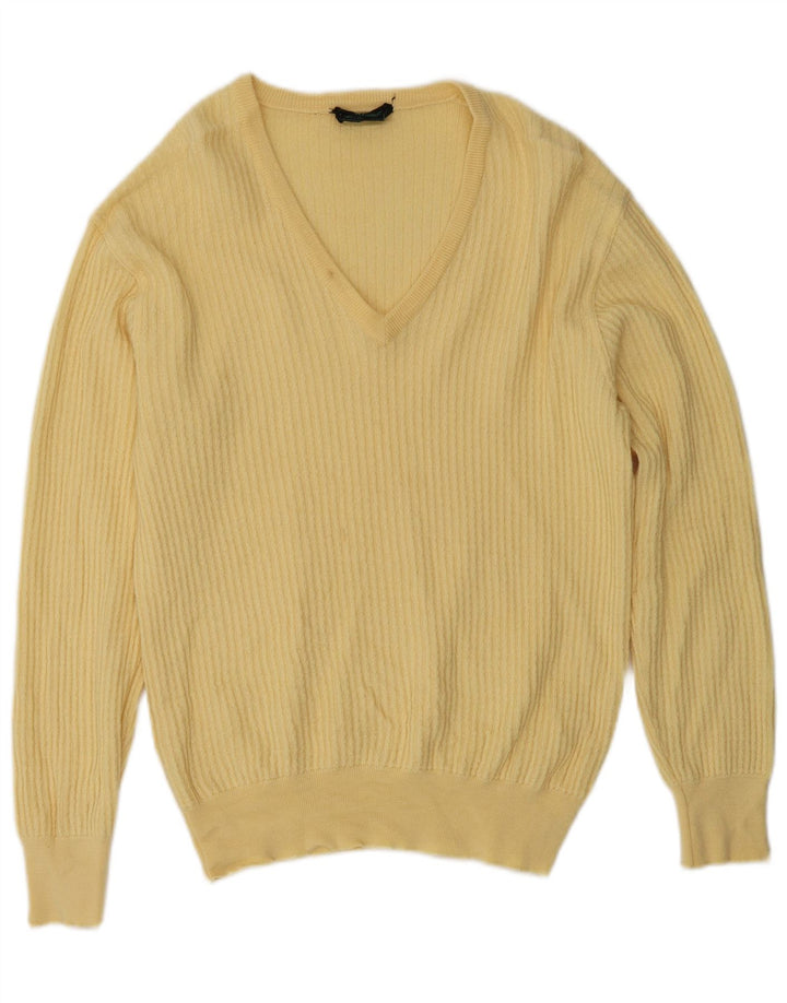 Vintage Herren V-Ausschnitt Pullover Pullover mittelgelbe Wolle