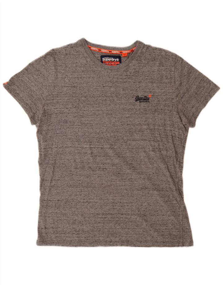 Superdry Herren T-Shirt-Oberteil aus mittelgrau gefleckter Baumwolle