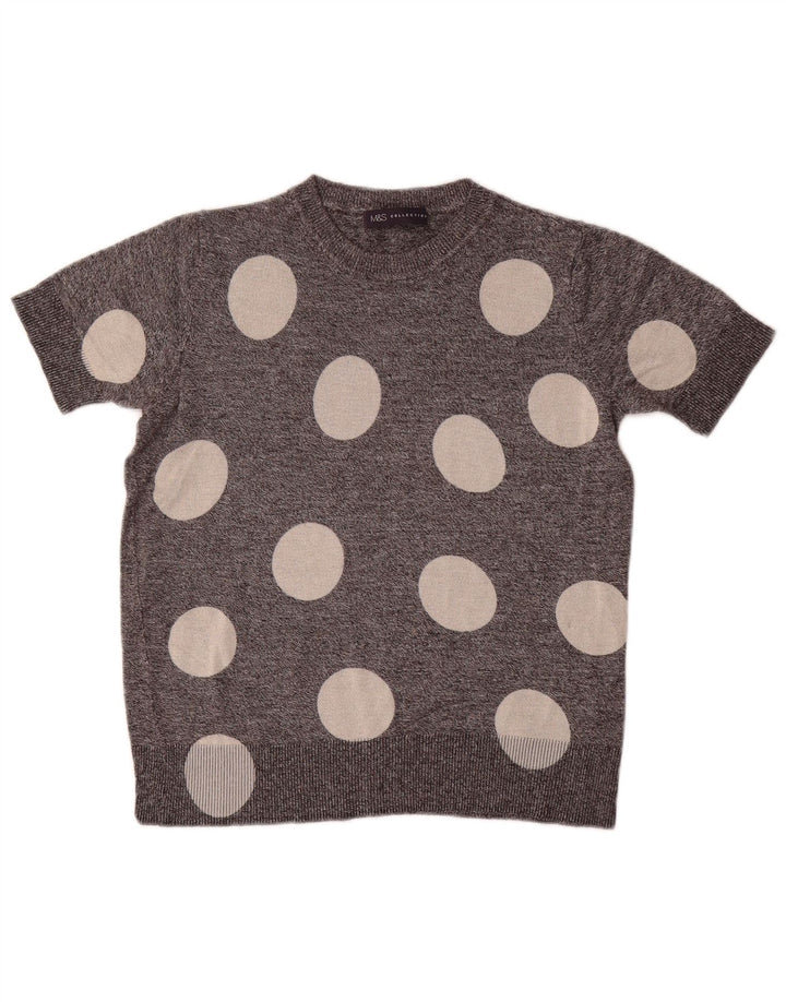 Marks & Spencer Damen-Pullover mit Rundhalsausschnitt, Gr. 8, klein, grau gepunktet