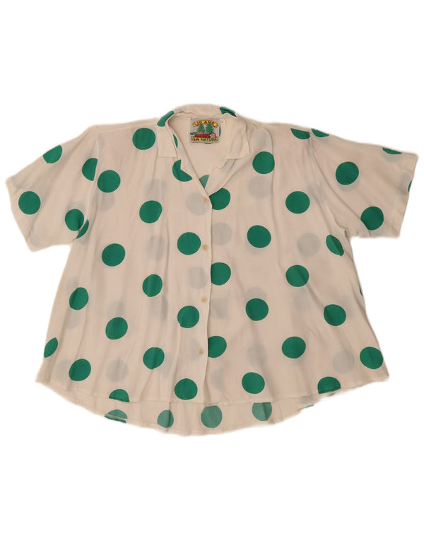 Vintage Damen Kurzarm-Hemdbluse US 12 Large White Polka Dot