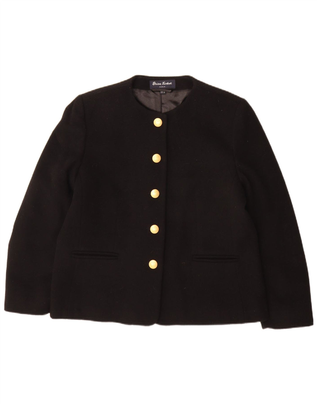 Brian Tucker Damen 5-Knopf-Blazerjacke UK 14 Große schwarze Wolle
