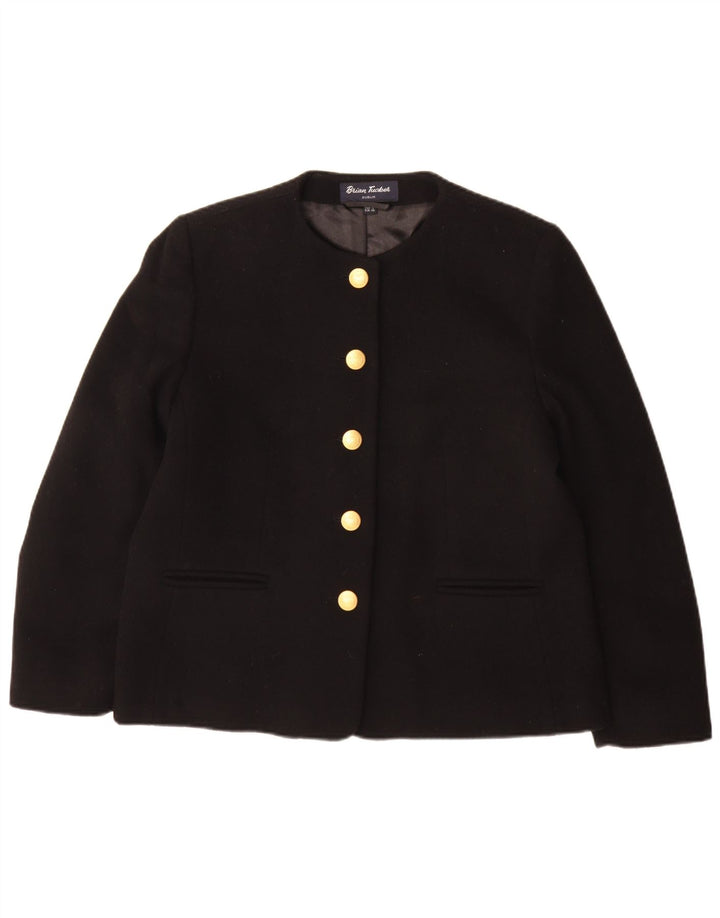Brian Tucker Damen 5-Knopf-Blazerjacke UK 14 Große schwarze Wolle