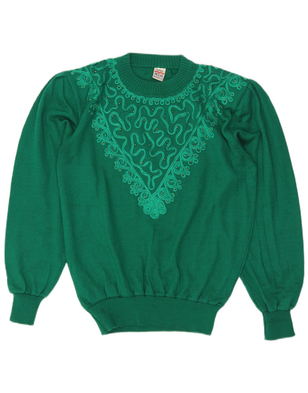 Vintage Damen Rundhalspullover Pullover UK 16 Groß Grün