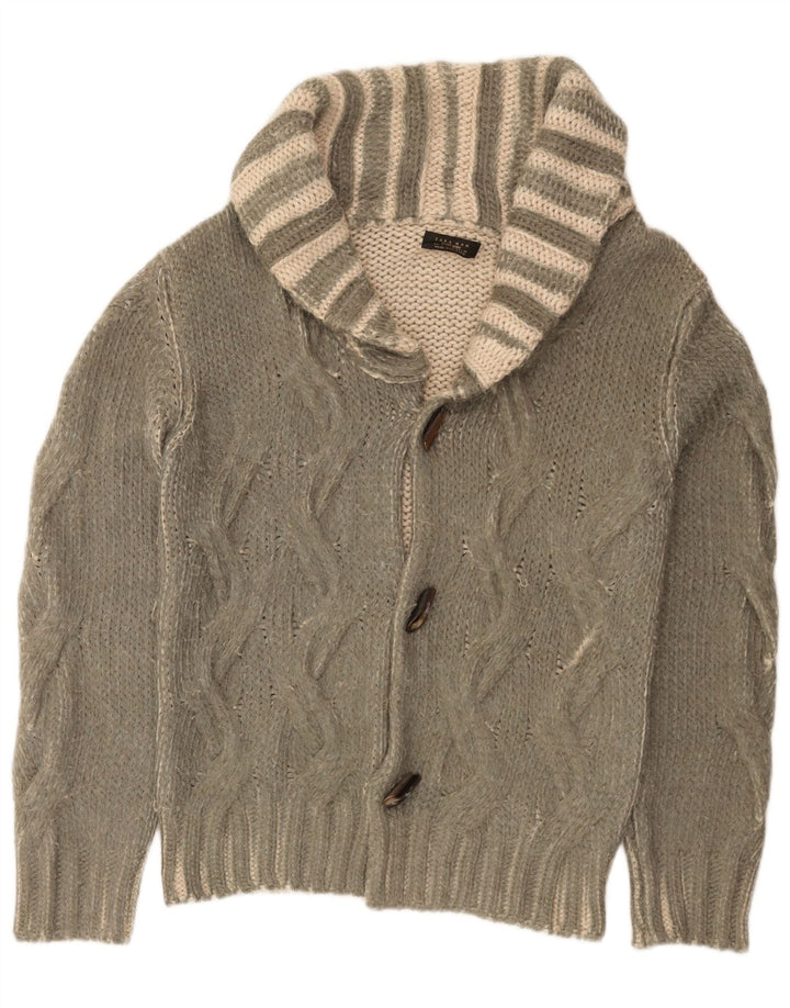 Zara Herren-Strickjacke, Mittelkhaki, gestreift, Acryl