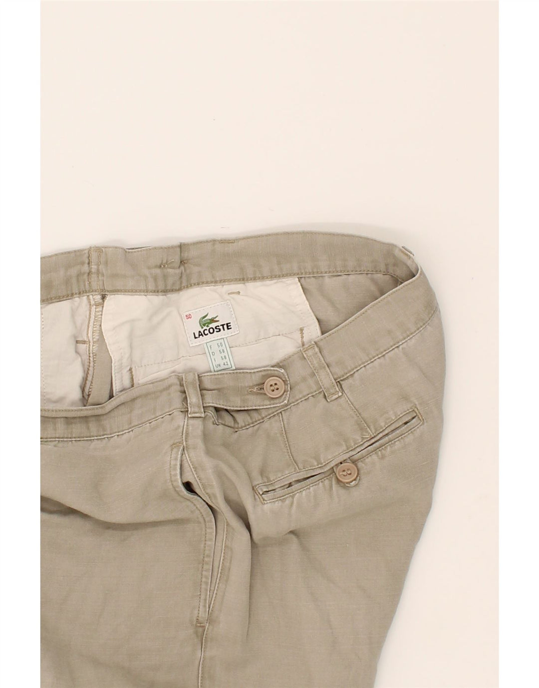 LACOSTE Womens Straight Casual Trousers W42 L30 Beige Vintage Lacoste and Second-Hand Lacoste from Messina Hembry 