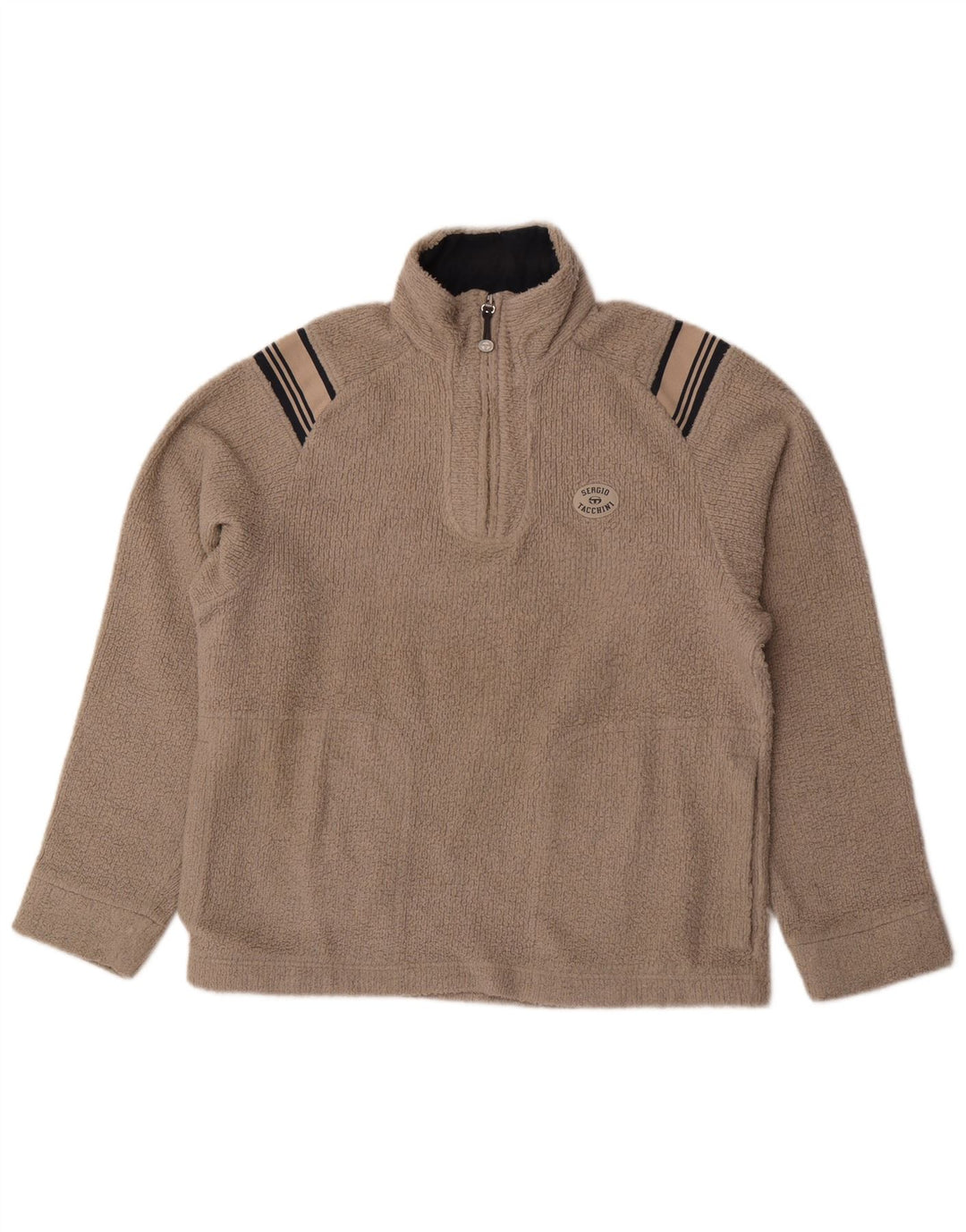 Sergio Tacchini Herren-Fleecepullover mit Reißverschluss am Hals, mittelgrau gestreift