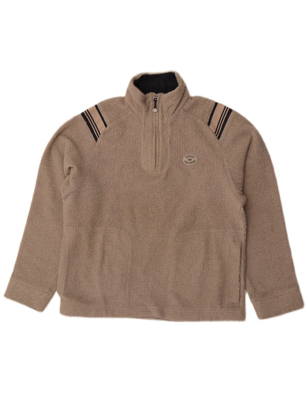 Sergio Tacchini Herren-Fleecepullover mit Reißverschluss am Hals, mittelgrau gestreift