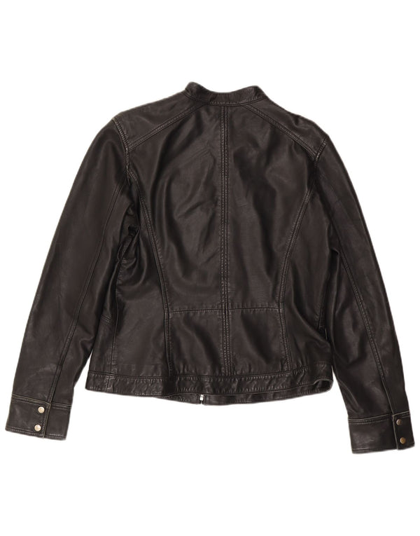 MONSOON Damen Lederjacke UK 14 Großes schwarzes Leder