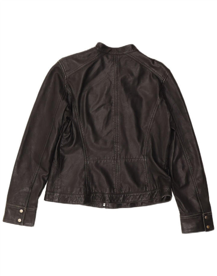 MONSOON Damen Lederjacke UK 14 Großes schwarzes Leder