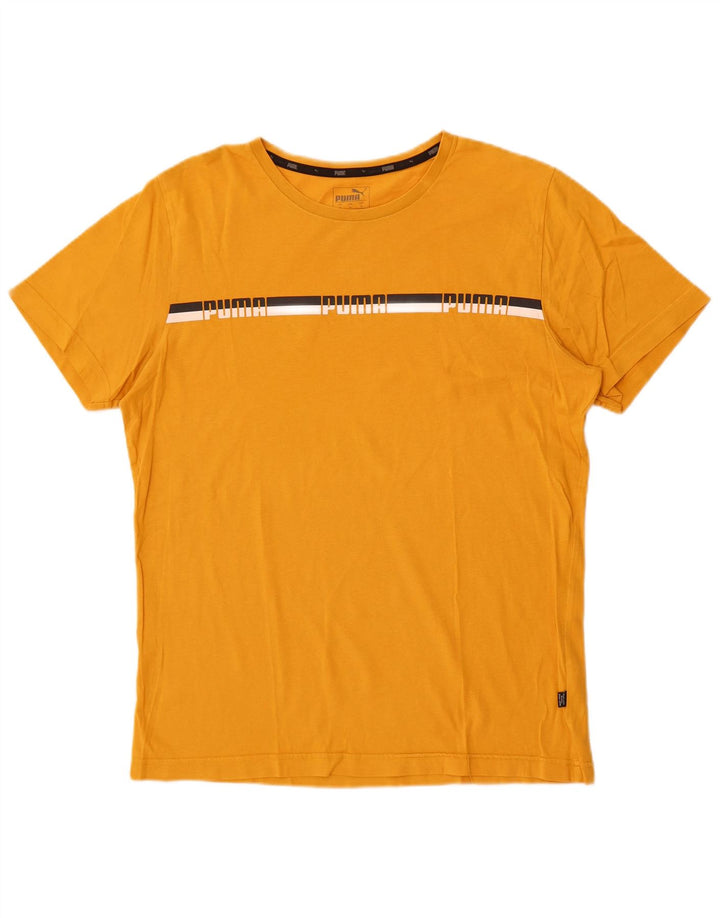Puma Herren Grafik-T-Shirt-Oberteil aus mittelgelber Baumwolle